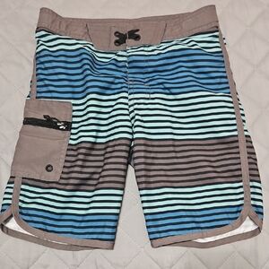 Art Class Blue and Black Striped Board Shorts